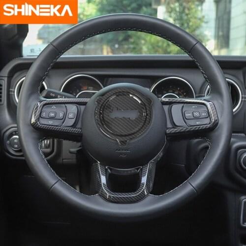 SHINEKA Red Carbon Fiber ABS Sticker for Jeep Wrangler JL JLU Sahara Rubicon 2018+ Steering Wheel Decal