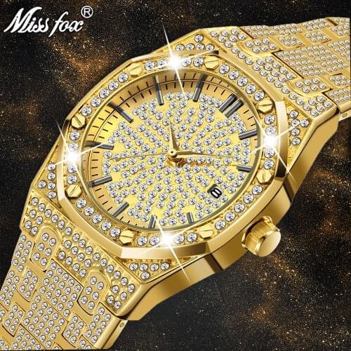 MISSFOX Watch Women Watches Luxury Brand 2020 18K Gold Watch Fashion Calender Lady Diamond Watch Female Quartz Wristwatches Hour