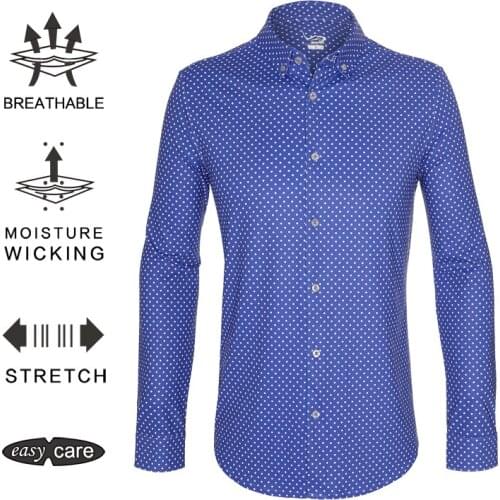 EAGEGOF Regular fit Men Business Social dress shirt Long sleeve golf training wear Non Iron Turn-down Collar shirts Clothes