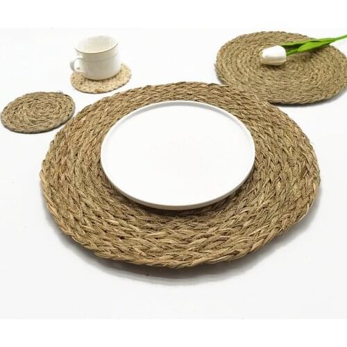 Natural Round Straw hand Woven Non-slip Kitchen Placemat Coaster Insulation Pad Dish Coffee Cup Table Mat Home Decor 51019