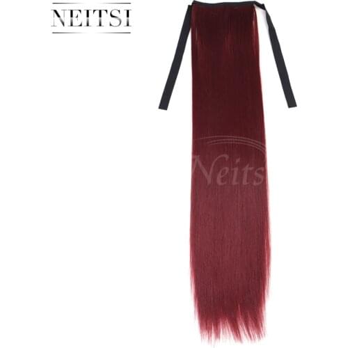 Neitsi 22'' 1pc Hairpiece Straight Cabelos Clip In 99J# Ponytail Heat Resistant Pince CheveuxHair Extensions For Womens