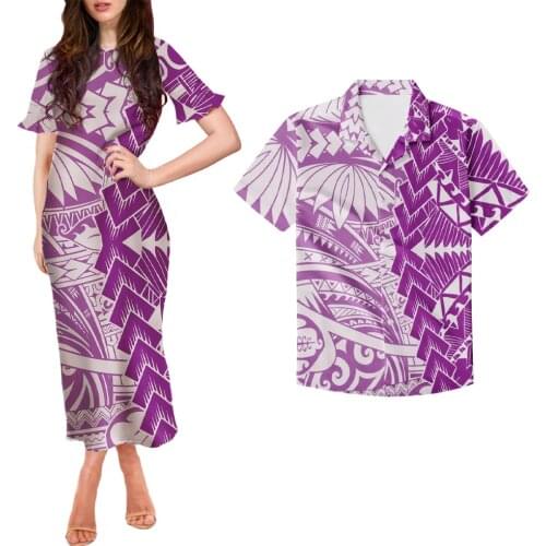 New Design Two Piece Set Couple Clothing Mens Shirt Plus Womens Party Maxi Dress Polynesian Tribal Style Couple Dress Clothing