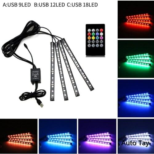One For Four Car Atmosphere Light-48SMD Cigarette Lighter Interface Music Control Mode RGB LED Light Bar 8 Signal Color Control