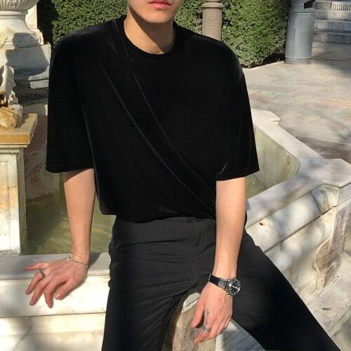 Solid Round Neck T-shirt Men Loose Short Sleeve Slim Summer Mens Tops