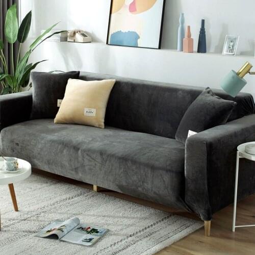 Plush solid color corner sofa covers for living room elastic spandex slipcovers couch cover stretch sofa towel L shape need 2pcs