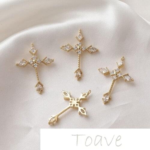 14K gold-covered cross inlaid zircon pendant diy necklace earrings hand-made material accessories