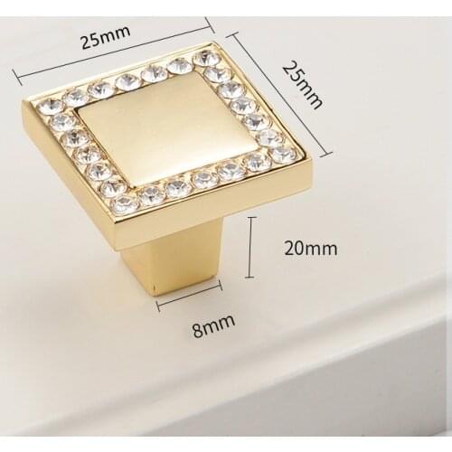 Crystal diamond furniture decoration knob Gold Silver Zinc alloy kitchen cabinet handle drawer dresser cupboard knob pull 25mm
