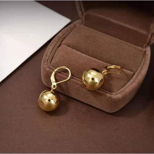 Simple 18K Gold Plated Metal Ball Dangle Earring Without Zircon Stone Round Beads Earring For Women Party Jewelry Birthday Gift