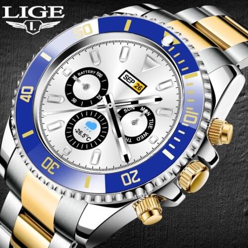 LIGE Mens Smart Watch Answer Dial Call IP68 waterproof Sports Watches 2021 New Steel Band Smartwatch Men for Huawei Andriod iOS
