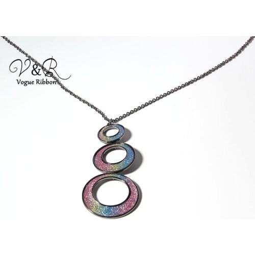 Triple Round Iridescent Glitter Pendent Long Sweater Pendant Necklace, 2019 New Trendy Women Jewelry Accessories Wholesale