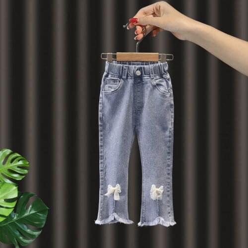 Spring fall kids girls' clothes baby elastic band denim trousers for children girls' clothing slim stretch flared pants jeans