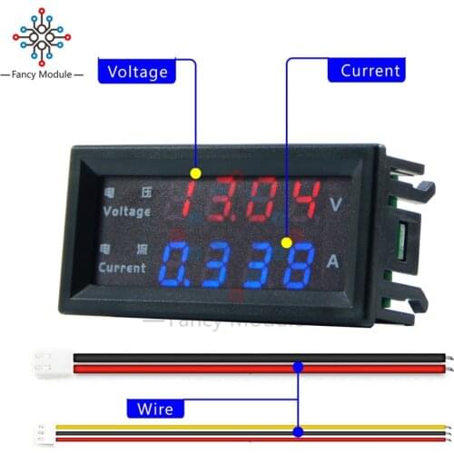 DC 100V/10A 200V/10A Voltmeter Ammeter Blue+Red LED Amp Dual Digital Volt Meter Gauge Five Wire Digital Voltmeter Ammeter