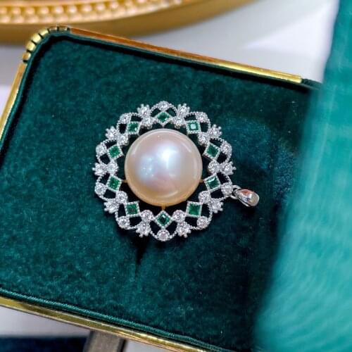 X118 Pearl Pendant Fine Jewelry 925 Sterling Silver Round 12-13mm Natural Fresh Water White Pearls Pendants Necklaces for Women