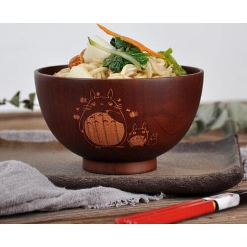 Japanese creative wooden bowl cartoon Totoro bowl soup salad rice noodle natural jujube childrens log bowl tableware LX122603