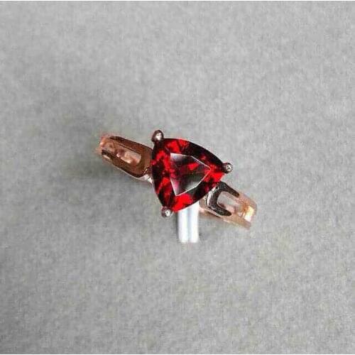 Natural red garnet stone Ring Natural gemstone Ring 925 sterling silver trendy elegant triangle womens girl party Jewelry
