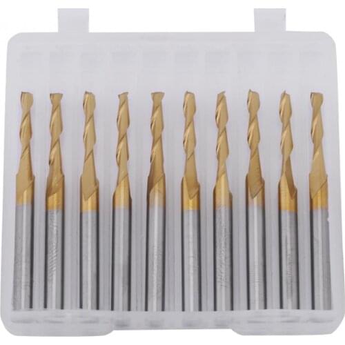 10pcs 3.175mm Shank Milling Cutters Titanium Coated Double-flute End Milling Cutter Mill Drill 2mm Cutting Edge Diameter