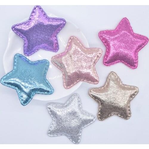 12Pcs 48mm Padded Glitter Cloth Star Appliques for DIY Clothes Patches Handmade Headwear Hair Clips Bow Decor Accessories