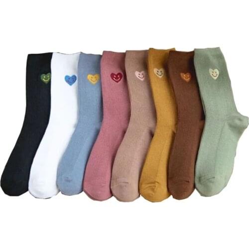 3 Pairs Kawaii Love Heart Women Socks Cotton Embroidery Cute Long Winter Socks Street Style Vintage Skateboard Cycling Socken