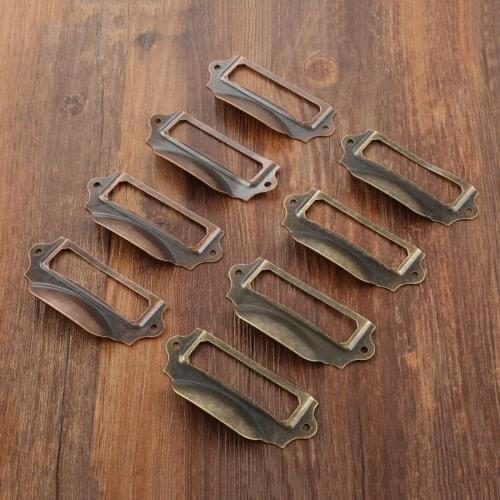 4Pcs 39mm Antique Label Tag Pulls Metal Label Pull Frame Handle File Name Card Holder For Furniture Cabinet Drawer Box Case Bin