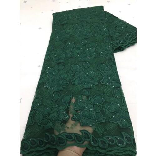 5yards/pc) High quality embroidered French net lace emerald green African tulle lace fabric with sequins for party dress FZX074