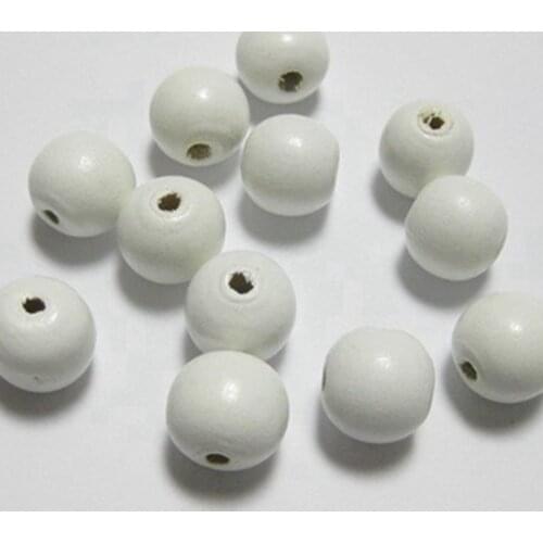 50 White Round Wood Beads 16mm~Wooden