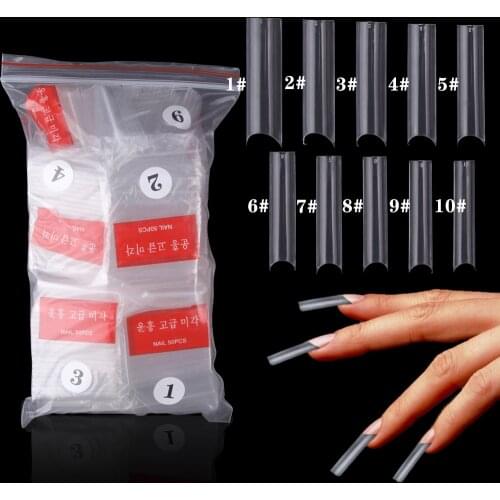 500Pcs/Bag Extra Long C Curve Nail Tips Coffin Reusable Fake Nails Extension Tip Acrylic Gel Capsules French Square Shape Tools