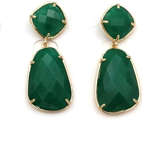 6pairs Trendy Stud Earring Red Green Jade Stone Gold Plated Geometric Hanging Dangle Earrigns Women Bridal Wedding Jewelry