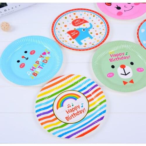 6Pcs/Pack Cartoon Car/Rainbow Paper Plates Happy Birthday Party Supplies Decoration Cake Dish Disposable Plate Baby Shower Favor