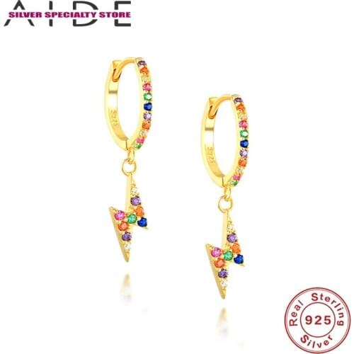 AIDE Colored Zircon Hoop Earring 925 Sterling Silver Huggie Earrings For Women Gold Fine Jewelry Pendientes Aretes For Girl Gift