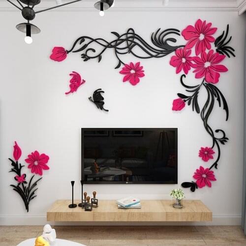 Acrylic 3D Flower Wall mirror Stickers home decor creative wall decals living room entrance painting flowers For Room DIY