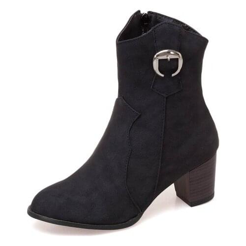 Big Size 9 10 11-17 boots women shoes ankle boots for women ladies boots shoes woman winter Round head metal trim