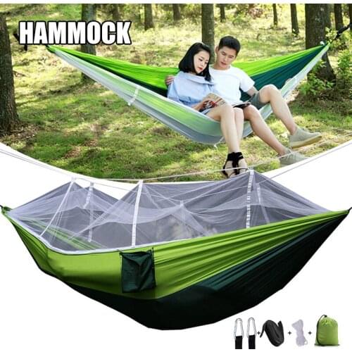 Camping Hammock with Mosquito Net Portable Hammocks Lightweight Nylon with Tree Straps for Outdoor STTA889