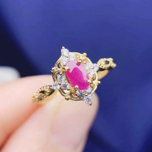 Natural real pink ruby ring Per jewelry 925 sterling silver 4*6mm 0.6ct gemstone Fine jewelry T21473