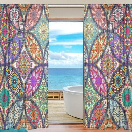 Colorful Mandala Bohemian Sheer Curtains For Living Room 2 Panels Floral Window Tulle Curtain Custom Voile Bedroom Curtain
