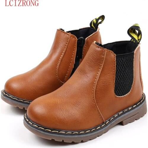 LCIZRONG Winter Warm Leather Kids Boots Fashion Boys And Girl Plush Non-slip Snow Boots Autumn Solid Zip Ankle Baby Boots