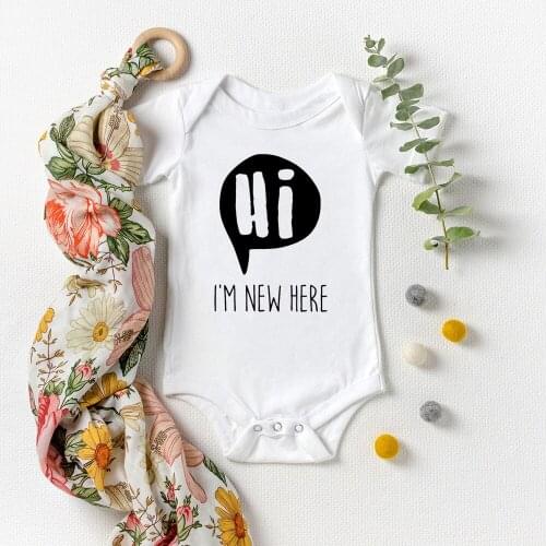 Summer Baby Boys Girls Short Sleeve Bodysuits Hi I'm New Here Letter Printed Cotton Newborn Baby Onesie Casual Funny Jumpsuit