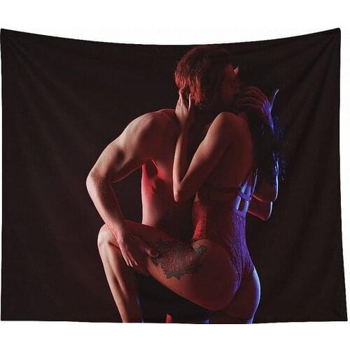Love Kiss Couple Sexy Artistic Poster Background Hanging Cloth Tapestry Mural Curtain Banners Beach Towel Bar Cafe Home Decor