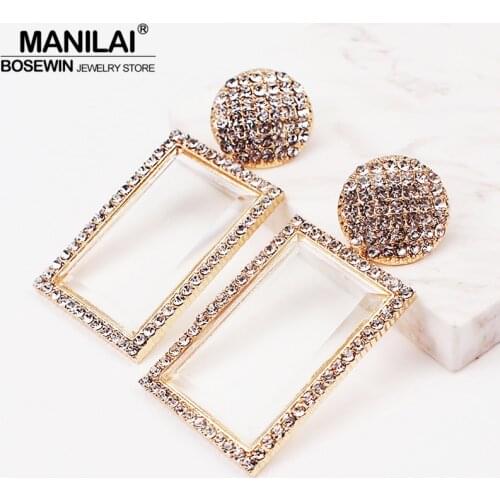 MANILAI ZA Fashion Glass Dangle Earrings For Women Shiny Rhinestone Square Drop Earrings Jewelry Girl Gifts Wholesale