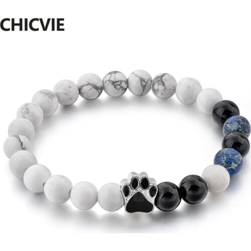 CHICVIE Fashion Tiger Eye Natural Stone Bracelet Bangles For Men Women Jewelry Dog Hand Paw Elastic Rope Bead Bracelet SBR180135