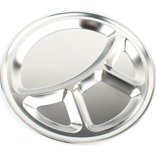 Stainless Steel Plate Outdoor Picnic Light round 4-Compartment duo yong pan Canteen Environmentally Friendly Thick Childrens Sn