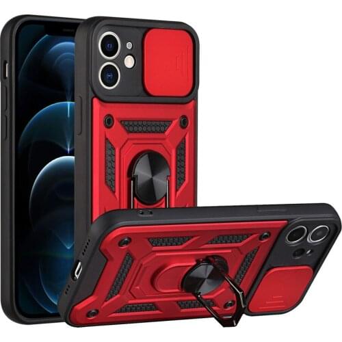 New Arrival Armor Sliding Window Push Pull Camera Lens Protection TPU PC With Holder Phone Case For Iphone 12/11/8/7/6