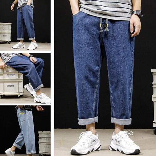 2021 New Loose Straight Pants Boys Light Color Casual Pants Jeans Mens Summer Thin