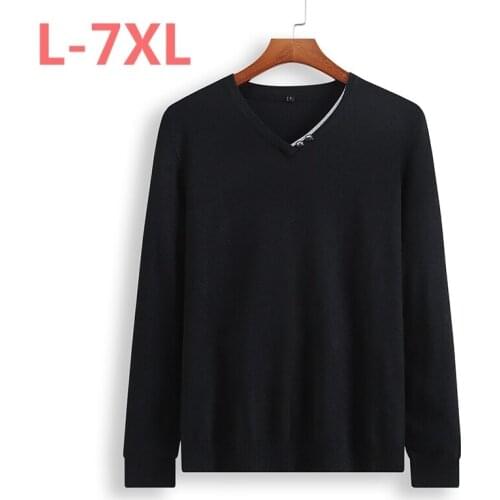 PLUS SIZE 8XL 6XL 5XL autumn New Striped Sweater Men Contrast Color Slim Fit 100% Cotton v-neck Plus Size Knitted Pullovers