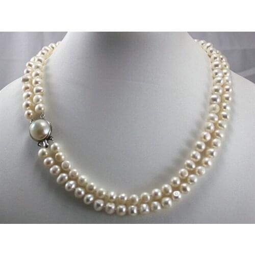 New 2 rows 8-9mm white cultured freshwater pearl necklace for valentines day gift