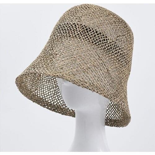 2021 Summer New Womens Summer Hat Sun Protection Cap Female Panama Hat Bucket Hat Girl Straw Hat Beach Hat Hollow Out Sun Hats