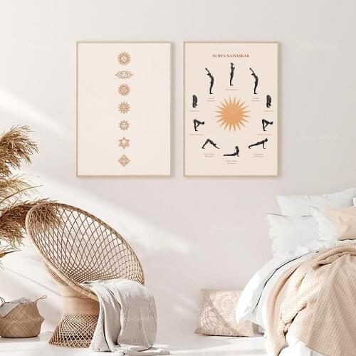 Yoga Poster Sun Salutation Yoga Decor Digital Print Boho Decor Surya Namaskar Yoga Art Instant Download Yoga Poses Wall Art