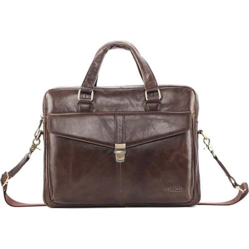 Mens retro cowhide briefcase leather shoulder messenger bag casual male Totes handbag 14 inch Laptop computer Briefcase bag