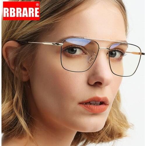 RBRARE New Square Glasses Frame Women Metal Frame Double Beam Flat Mirror Retro Alloy Glasses Frame Mens High End Gafas De Marca