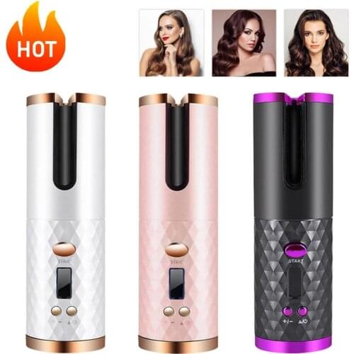 USB Cordless Automatic Hair Curler Rechargeable Ceramic Heating Magic Stick Curling Iron Professional LCD Display Curly Machine