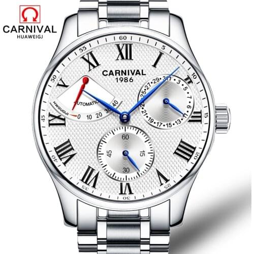 Switzerland Carnival Brand Luxury Men Watches Automatic Mechanical Sapphire Energy Shows Multi-function Dial Male Clock C8773G-1